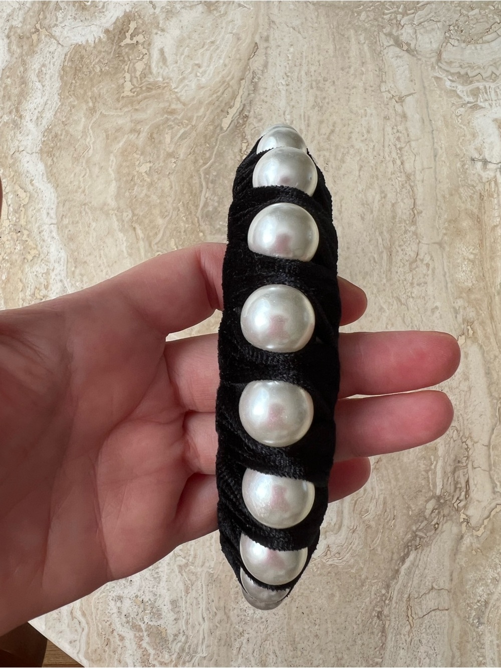Black Velvet Hair headband with Pearl Accents thicker